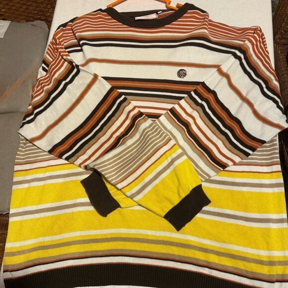 VTG Mecca Y2K Men 3x Striped Multicolor orange yellow brown Sweater oversized - Picture 1 of 7